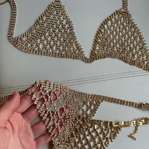 Gold rhinestone bikini/costume . O/S